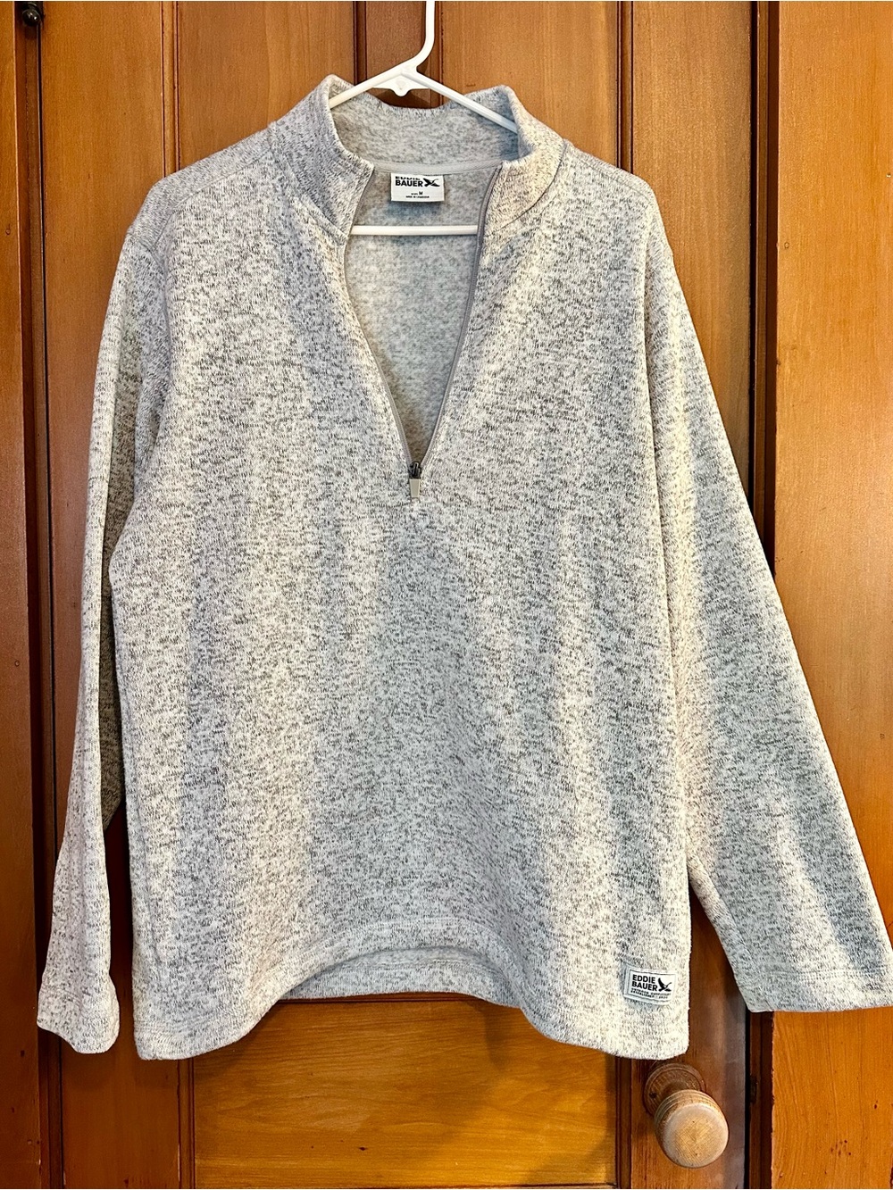 Eddie Bauer Heathered Light Gray Quarter-Zip Turtleneck Pullover